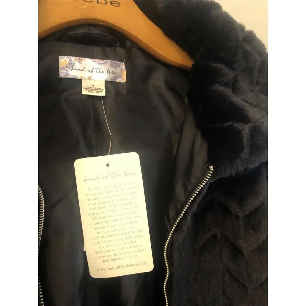 NWT Band Of The Free Jacket Women’s M L Black Val Chevron Faux Fur CROPPED - Picture 10 of 16
